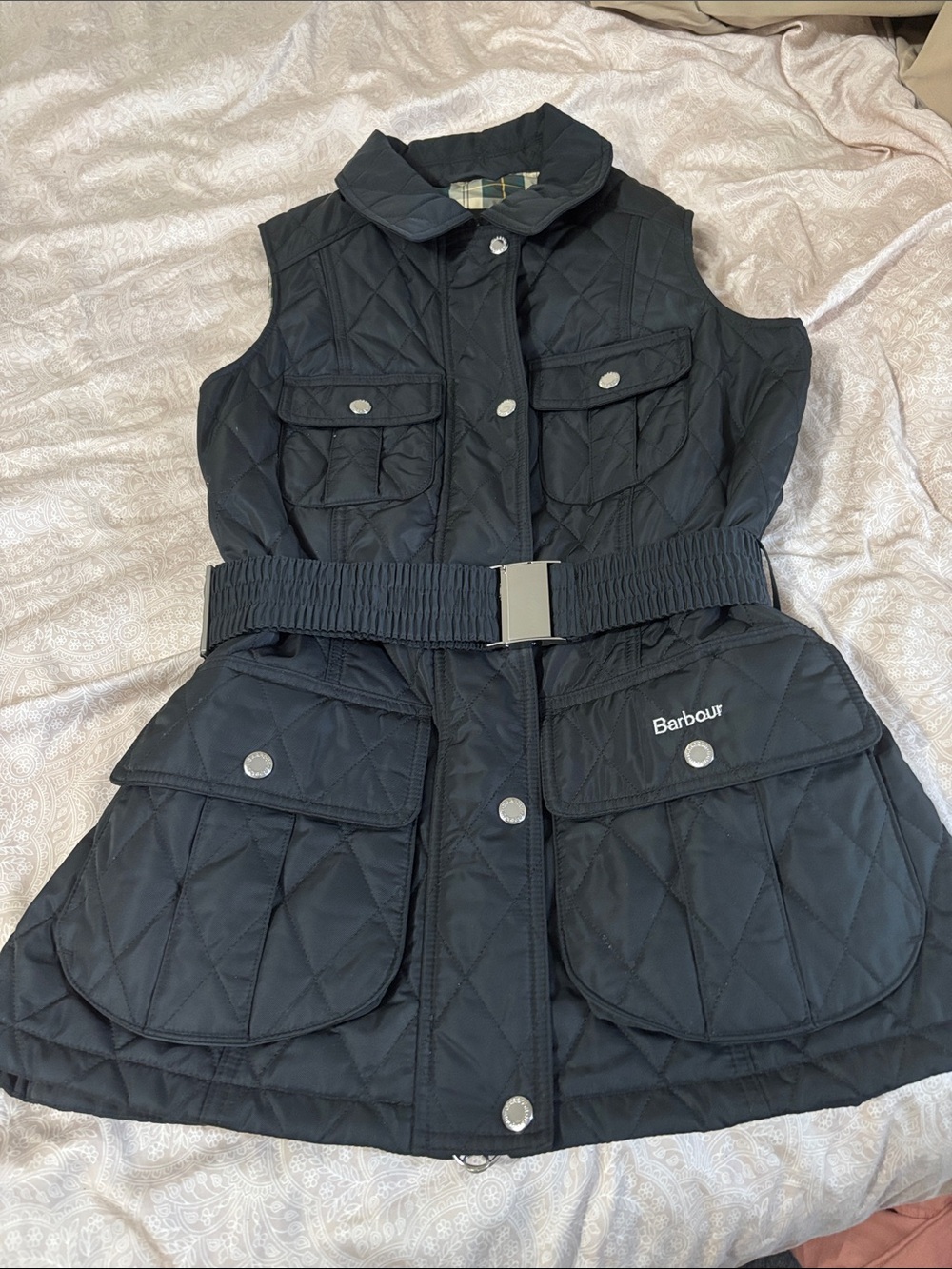 Barbour Black Quilted Belted Vest
